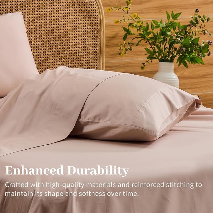 Bedlifes Deep Pocket Sheets 18-24 Inch, Queen Size Egyptian Cotton 1000 Thread Count, 4-Piece - Fits Extra Thick Mattresses, Cooling & Breathable (Dusty Pink)