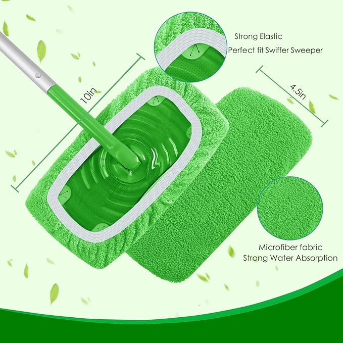 Reusable Microfiber Mop Pads for Swiffer Sweeper Mop - Dry Sweeping Cloths & Wet Mopping Cloths for Household Cleaning - Washable Wet Pads for Mopping Floors - 4 Pack (Mop is not Included)