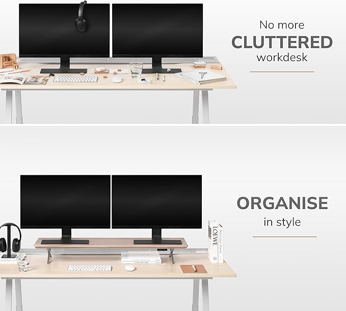 Anji Mountain Monitor Stand - Desktop Organizer & Laptop Riser, Ergonomic Monitor Riser, Space-Saving Monitor Stand for Desk, Durable Construction, Easy Assembly, Ideal for Home & Office,Biscotti