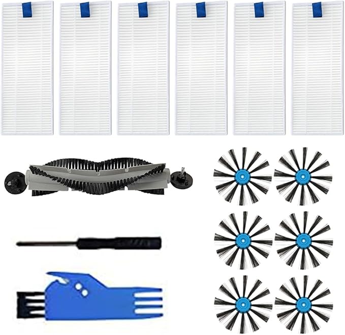 Spare Accessories for Bissell 3115 for EV675 Robotic Vacuum Cleaner Replacement Parts, Include 1 Main Brush, 6 Side Brushes, 6 Filters