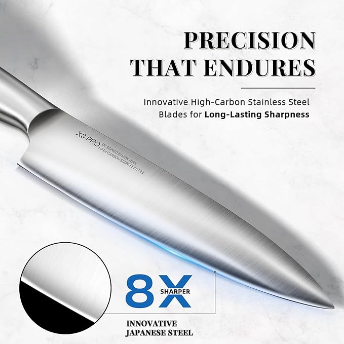 Knife Set Premium, Japanese 14 Pcs Kitchen Knife Block Set Enduring Razor Sharp High Carbon Stainless Steel, Black Chef Knives Set with Built-in Sharpener and Quality Acacia Wood Block