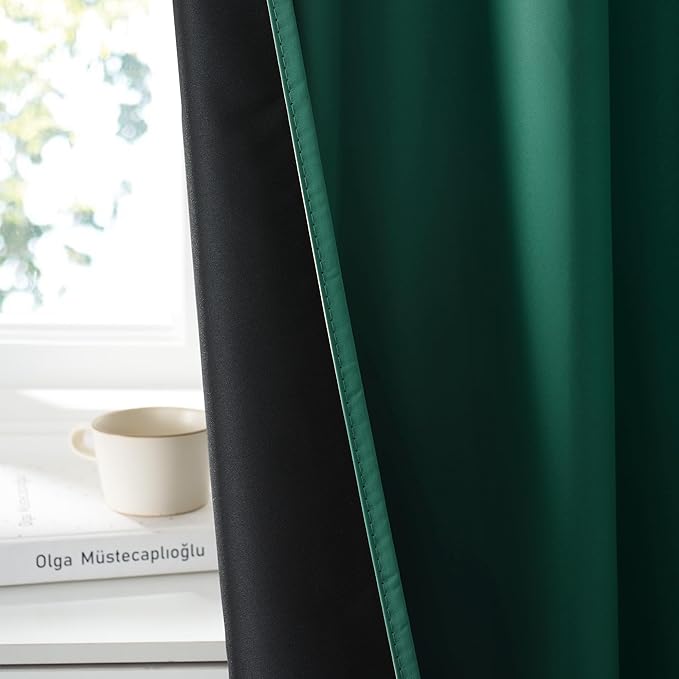 RYB HOME 100% Blackout Short Curtains for Small Window, Thermal Insulated Total Room Darkening Noise Reducing Curtains for Basement Bathroom RV Cars, 29 inches Wide by 36 inches Long, Dark Green