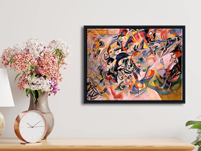 Wieco Art Framed Canvas Wall Art Composition VII, 1913 by Wassily Kandinsky Classic Abstract Famous Paintings Reproductions Canvas Wall Art for Home Decoration