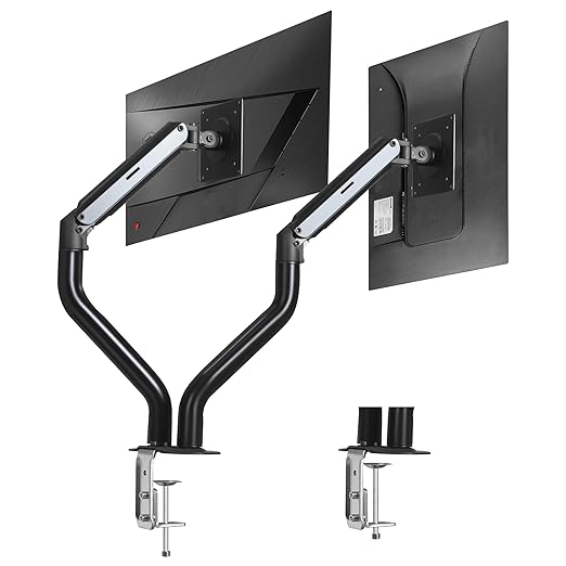 Lyngins Dual Monitor Desk for 15 to 27 Inch Screens Computer Dual Monitor Stand for Desk, VESA Mounting Holes 75 and 100mm, Stand Up to 26.4lbs Monitor Wall Mount, Black