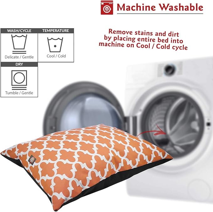 Majestic Pet Rectangle Medium Dog Bed Washable – Non Slip Comfy Pet Bed – Dog Crate Bed Super Value Pillow Dog Bed – Dog Kennel Bed for Sleeping - Dog Bed Medium Breed 35 x 28 Inch – Trellis Orange