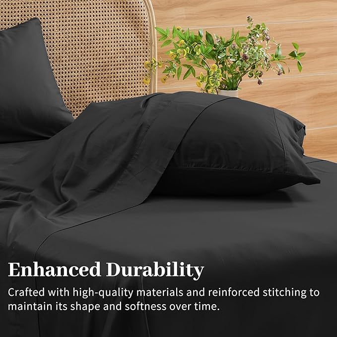 Bedlifes Deep Pocket Sheets 18-24 Inch, Queen Size Egyptian Cotton 1000 Thread Count, 4-Piece - Fits Extra Thick Mattresses, Cooling & Breathable (Black)