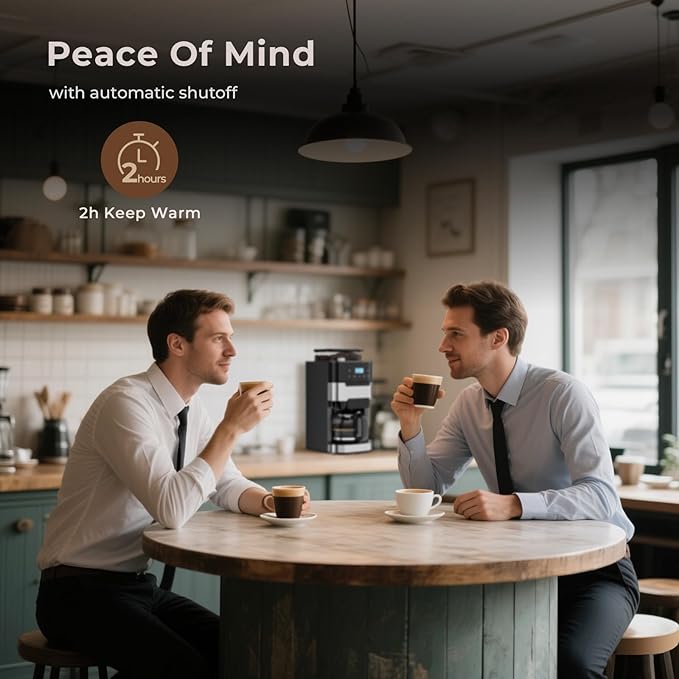 Drip Coffee Maker with Grinder Built In, 10-Cup Grind and Brew Coffee Machine Fully Automatic, Programmable with Brew Strength, Permanent Filter, Glass Carafe, 50oz Water Tank, Ideal for Home/Office