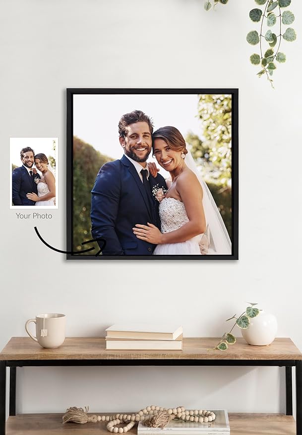 Kate and Laurel Custom Printed Framed Canvas Wall Art, 22x22 Black, Sylvie Square Personal Canvas Print with Your Photos for Bedroom or Living Room Gallery Wall | Printed and Hand Framed in the USA