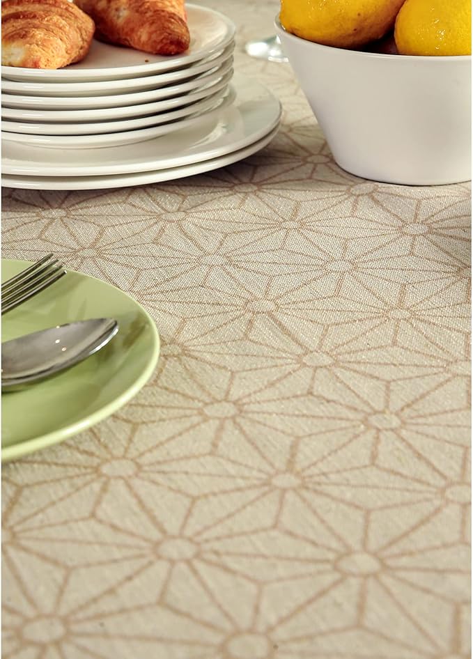 patdrea Designer Linen Vintage Long Table Cloth for Rectangle Table,Light Brown Durable French Floral Tablecloth,Decor Cover for Kitchen Dining,Christmas,Thanksgiving,Party,63"x94"-Cudillero