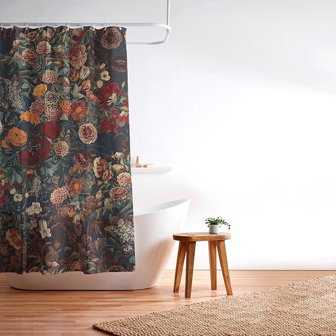Society6 Shower Curtain - Bathroom Decor by Burcu Korkmazyurek - Extra Long Fabric Shower Curtains for Bathroom, 71" x 74", Exotic Garden-Night XXXI
