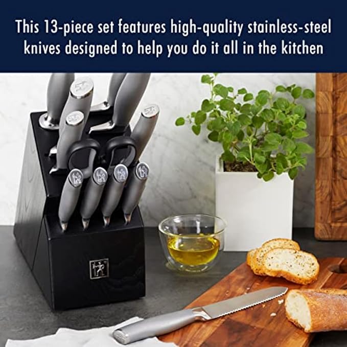 J.A. Henckels International Modernist Kitchen Knife Set with Block, 13-pc, Chef Knife, Knife Sharpener, Utility Knife, Black