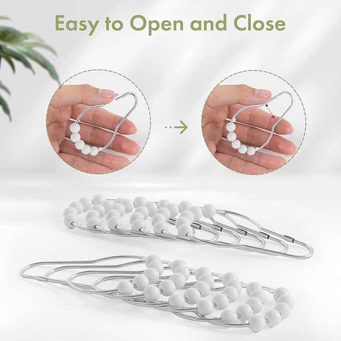 Amazer Shower Curtain Hooks, Decorative Stainless Steel Shower Curtain Hooks for Bathroom Shower Rods Curtains-Set of 12, Acrylic White