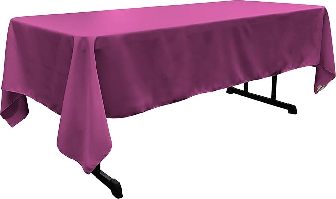 LA Linen Polyester Poplin Washable Rectangular Tablecloth, Stain and Wrinkle Resistant Table Cover 60x120, Fabric Table Cloth for Dinning, Kitchen, Party, Holiday 60 by 120-Inch, Magenta