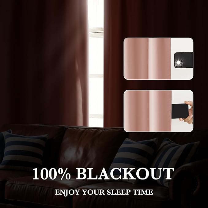 RYB HOME 100% Blackout Bathroom Curtains Over Sink 24 inches Long, Heat & UV Blocking Total Room Darkening Noise Reducing Curtains for Basement RV Campers, Peach Pink, 2 Panels Set