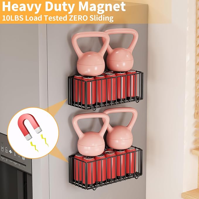 1 Pack Heavy-Duty Magnetic Spice Rack for Refrigerator, 10lbs Capacity, Foldable Organizer Basket with 4.3" Enhanced Height for Large Bottles or Heavy Items, Spices, Kitchen(1 Pack)
