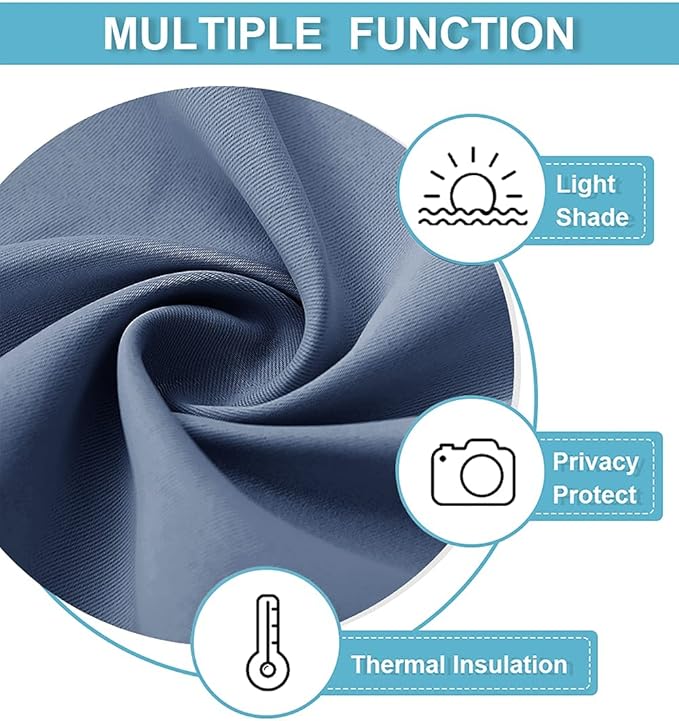 RYB HOME Blue Blackout Curtains 63 inch Length 2 Panels Set - Thermal Insulated Noise Reducing Energy Efficiency Small Window Decor for Kitchen Bedroom Bathroom, W42 x L63 inch, Stone Blue