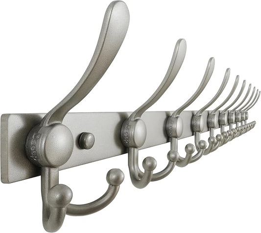Dseap MaxStrong 2.0 Coat Rack Wall - 37” Long 10 Tri Hooks - Ultra Heavy-Duty Stainless Steel Wall Mount Coat Hanger, Hook Rail for Clothes Hats Jacket Towels Grey