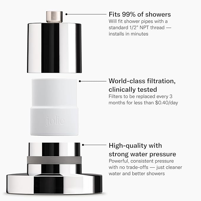 THE JOLIE FILTERED SHOWERHEAD | Clinically Tested, High Pressure Shower Filter For Healthier Hair & Skin | Reduce Hair Shedding, Protect Colored Hair, Soothe Dry Skin, Reduce Dandruff (New Jet Black)