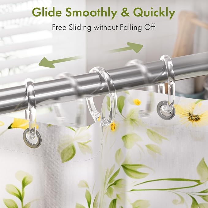 Amazer Plastic Shower Curtain Rings, 12 Pcs Clear Shower Curtain Hooks, O Shape Shower Curtain Hooks Rings, Easy to Snap Closure Shower Hooks for Shower Curtain and Liner Bathroom