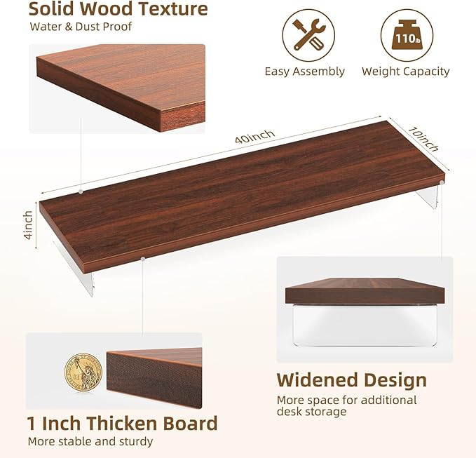 Dual Monitor Stand Riser, 40" Large Computer Monitor Stands for 2 Monitors, Wooden Desktop Organizer Shelf for Office Desk Computer, Laptop, TV, Monitor, Printer