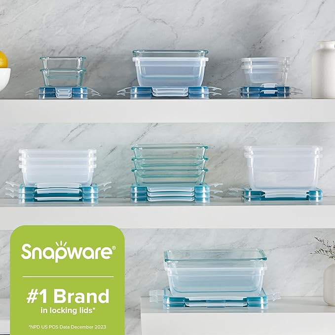 Snapware Total Solution (16-Pack) Glass & Plastic Mix Food Storage Containers Set, Meal Prep Containers with BPA-Free Lids & 4 Locking Tabs, Microwave, Dishwasher, and Freezer Safe