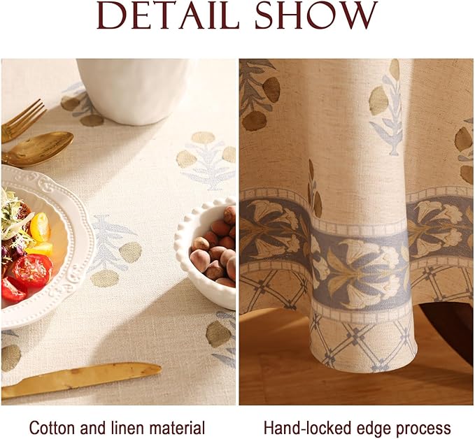 patdrea Designer Vintage Small Beige Tablecloth for Round Table,Linen Yellow Floral Pattern Tablecloths,Cover Cloth Decor for Kitchen Dining Christmas,Thanksgiving,Diameter 55"-Istana a