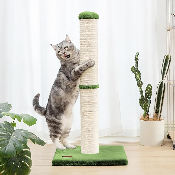 34inch Cat Scratching Post with Natural Sisal Rope 4.3Inch Large Diameter Scratcher Post Tree for Indoor Cats Green