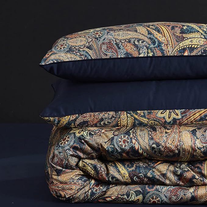 Cupocupa Duvet Cover Queen Size Set Boho Floral Pattern Duvet Cover Queen for Queen Size Bed Vintage Soft Bedding Leaf Print Paisley Duvet with Pillowcases