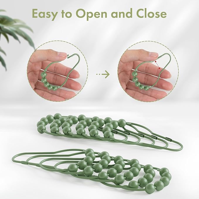 Amazer Shower Curtain Hooks, Decorative Shower Curtain Hooks, Sage Green Rustproof Stainless Steel Shower Hooks for Shower Curtain Liner Shower Rod Hook 12pcs