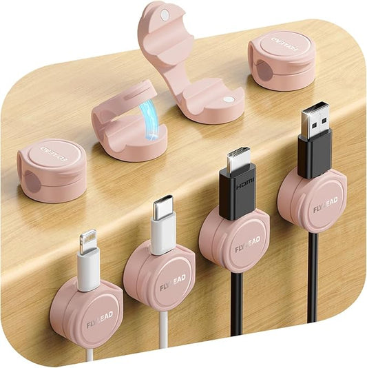 8-Pack Cord Organizer Silicone Magnetic Cable Clips [8 mm Wider Cable Accessible] Desk Wire Management, FLYLEAD Desktop Cord Holder for Nightstand, Office Workspaces Desk Organization Home Accessories