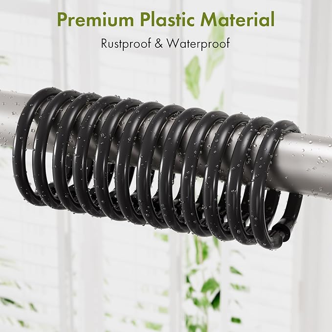 Amazer Shower Curtain Hooks Rings, 24 Pcs Black Shower Curtain Hooks, O Shape Shower Curtain Rings, Easy to Snap Closure Plastic Shower Hooks for Shower Curtain and Liner Bathroom