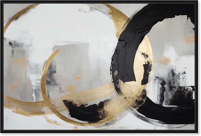 Art Remedy Another Dimension Canvas Modern Black White Abstract Wall Art, Black Frame, 36" x 24"