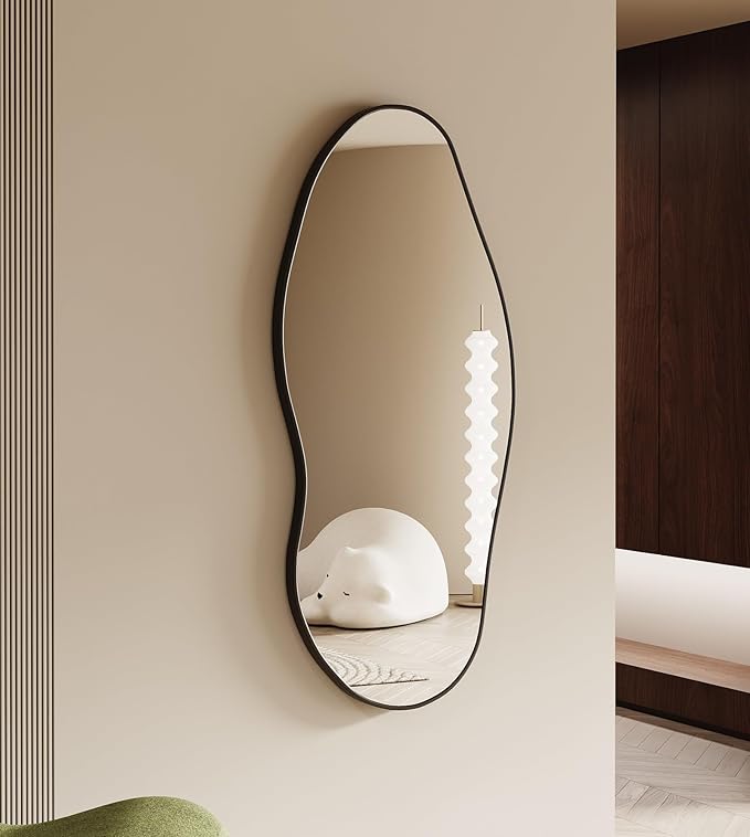 Wavy Wall Mirror -55''×24'' Irregular Wall Mirror Decorative Alloy Framed Mirrors Abstract Artistic Mirrors Wavy Mirror for Cloakroom/Bedroom/Living Room/Entryway（Black）