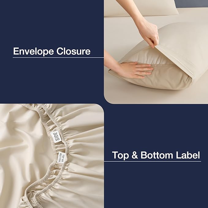 CASUAL LIVING Twin Sheets Set 3 Piece Cooling Sheets with 1 Pillowcase Soft Microfiber Hypoallergenic Washable Bed Set Deep Pocket Lightweight Bedding Elasticized for Dorm or Bunk Bed, Twin, Beige