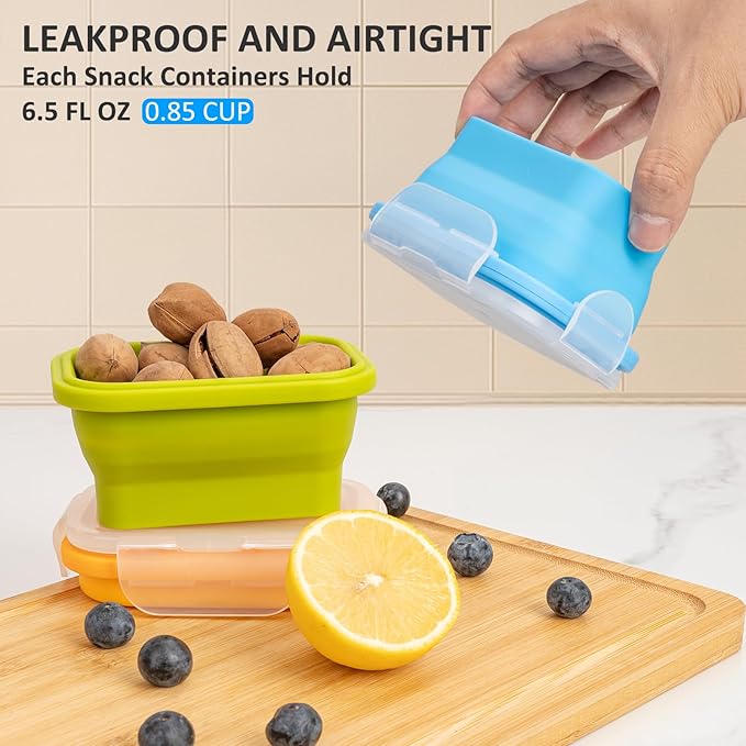 Collapsible Snack Containers With Lids,Collapsible Food Storage Containers,Mini Fridge Organizer,Microwave Freezer Dishwasher Safe(6pcs,6.5oz)