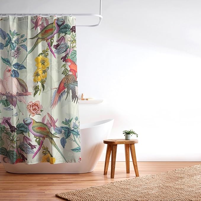 Society6 Shower Curtain - Bathroom Decor by Burcu Korkmazyurek - Extra Long Fabric Shower Curtains for Bathroom, 71" x 74", Floral and Birds VIII