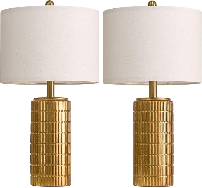 PoKat 23" Brass Gold Ceramic Table Lamps for Living Room, Retro Warm Gold Lamps for Night Stands, Vintage Bronze Decorative Lamps for Bedroom, Antique Gold Brown Nightstand Lamps for Home Decor