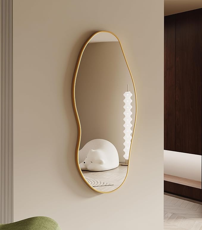 Wavy Wall Mirror -55''×24'' Irregular Wall Mirror Decorative Alloy Framed Mirrors Abstract Artistic Mirrors Wavy Mirror for Cloakroom/Bedroom/Living Room/Entryway（Gold）