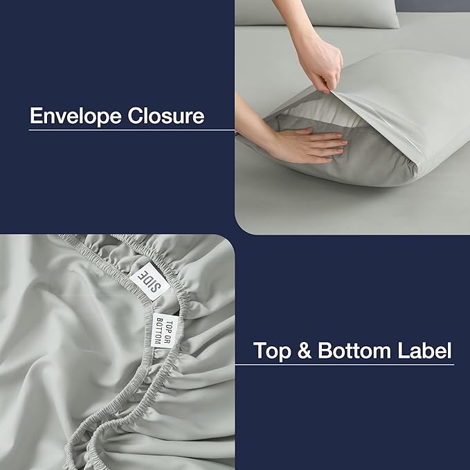 CASUAL LIVING Queen Sheets Set 4 Piece Cooling Sheets with 2 Pillowcases Soft Microfiber Hypoallergenic Washable Bed Set Deep Pocket Lightweight Bedding Elasticized for Bedroom, Queen, Sage Green