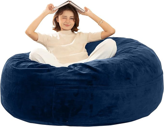 Bean Bag Chair for Adults,5FT Oversize Floor Bean Bags Offers Ample Space for Adults,Memory Foam Giant Bean Bags,Lounger Versatile Design Suits Any Room,Movie Nights,Reading (Blue, 5FT)