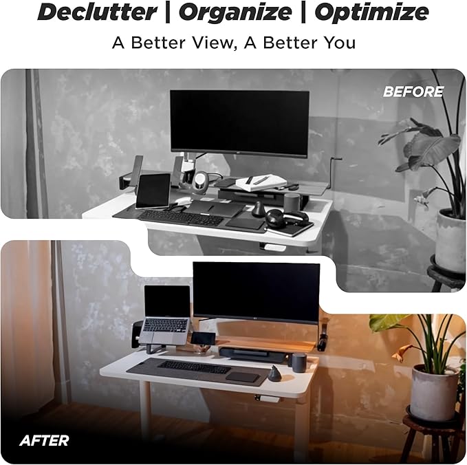 Moodular Wooden Monitor Stand 45.6” (116cm) Large Desk Organizer with Metal Slide Rails for Drawer, Tray, Laptop, Tablet, Phone & Headphones Customizable Riser for Organized Workspace Oak