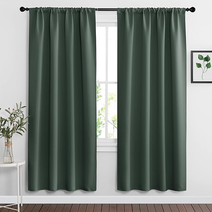 RYB HOME Living Room Curtains 72 inch Length 2 Panels Set, Thermal Insulated Privacy Window Drapes Rod Pocket Design All Lights Blocking for Bedroom Studio, W 42 x L 72 inch, Dark Green