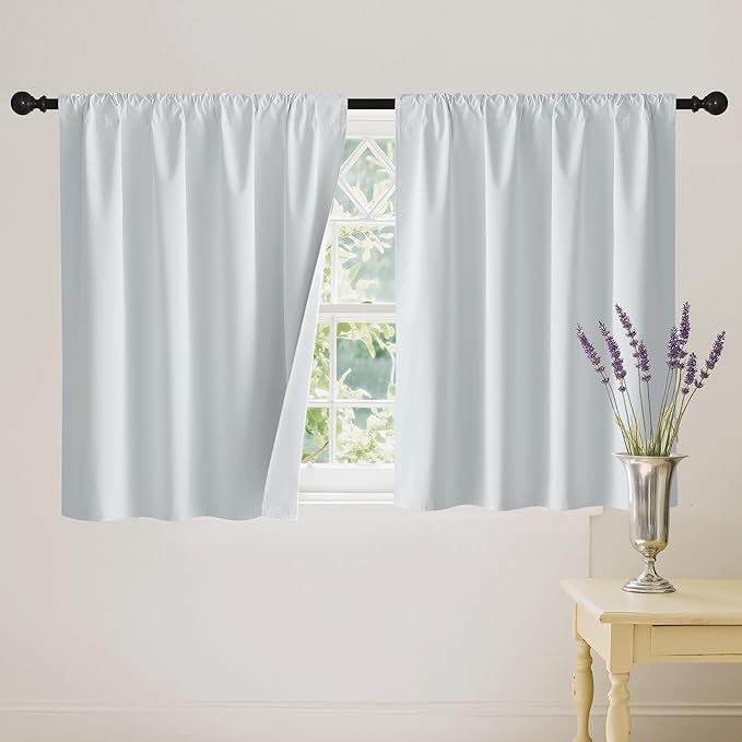 RYB HOME Mini Small 100% Blackout Curtains for Kitchen, Energy Saving Heat Blocking Half Window Curtains Drapes for Bathroom RV Car, Wide 42 x Long 24 inches, White, 2 Pcs