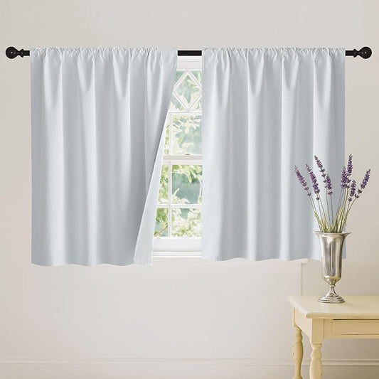 RYB HOME Mini Small 100% Blackout Curtains for Kitchen, Energy Saving Heat Blocking Half Window Curtains Drapes for Bathroom RV Car, Wide 42 x Long 24 inches, White, 2 Pcs