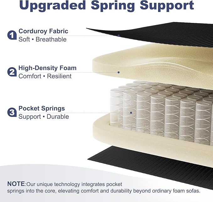 108" Boneless Couches for Living Room, Modular Cloud Couch Sofa - 4 Pieces U Shap Corduroy Sectional Sofa, Fluffy Memory Foam Sleeper Sofa Furniture, No Assembly, Wide Armrest, Black