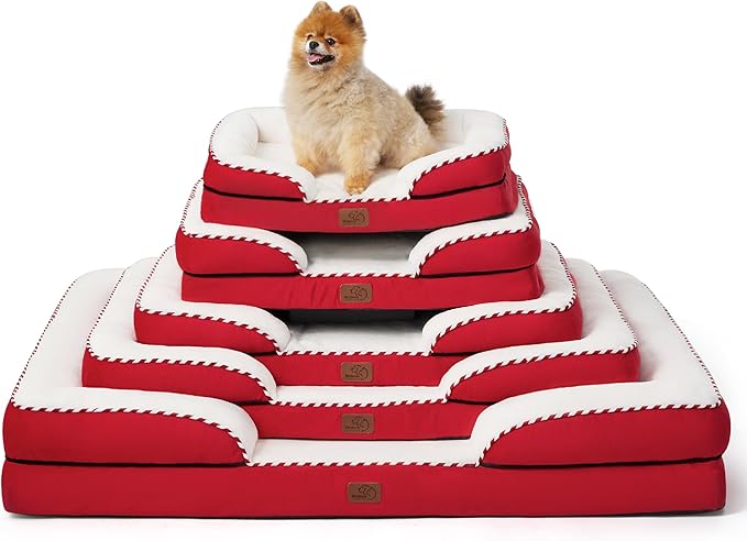 Bedsure Orthopedic Dog Beds for Small Dogs - Washable Small Dog Cat Bed Waterproof, Comfort Pet Couch Sofa with Washable Removable Cover, Pets Bed with Nonskid Bottom, Red, 24"