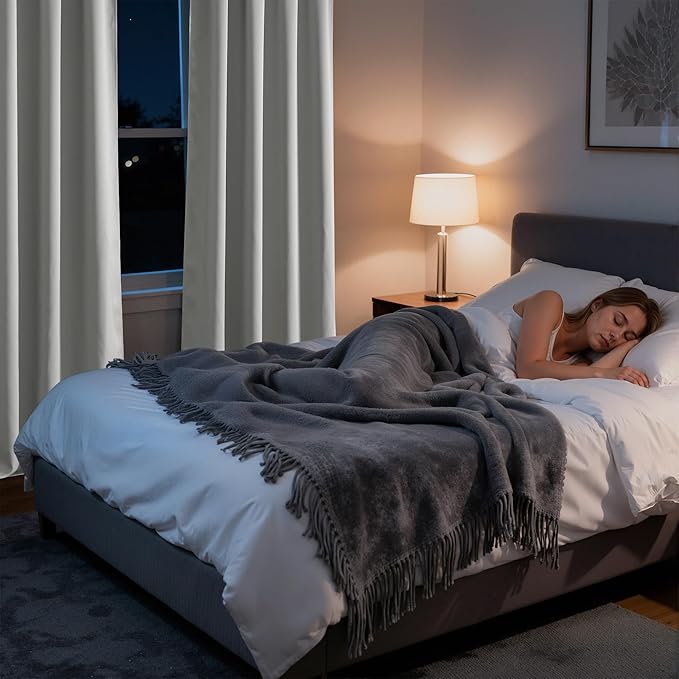 RYB HOME Bedroom Blackout Curtains 63 inches Long, 100% Blackout Thermal Insulated Noise Reducing Curtains for Living Room Nursury, 42 inches Wide by 63 inches Long, Silver Grey