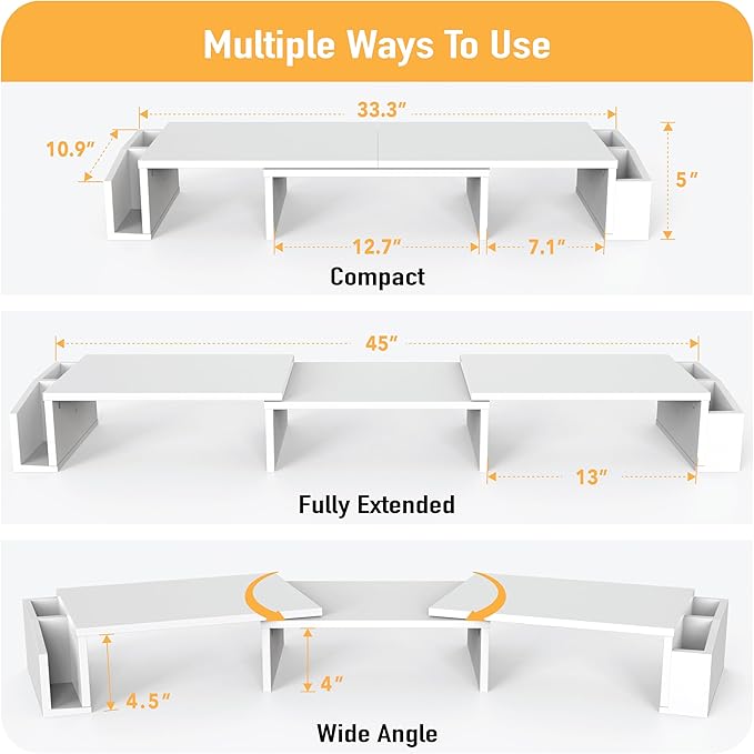 Simple Houseware Desk Dual Monitor Stand Riser with Drawer, White