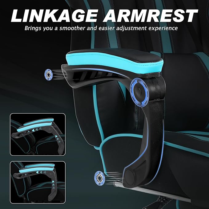 Vonesse Gaming Chairs for Adults, Gaming Chairs with Footrest and Massage, Reclining Computer Chair for Heavy People,Big and Tall Ergonomic Gamer Chair with Lumbar Pillow(Teal/Cyan)