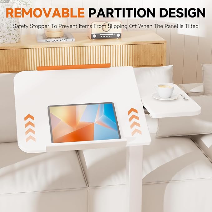 COMHOMA Tiltable Mobile Small Standing Desk, Pneumatic Adjustable Height Overbed Bedside Table with Wheels, Sit Stand Portable Rolling Laptop Desk Computer Workstations, White